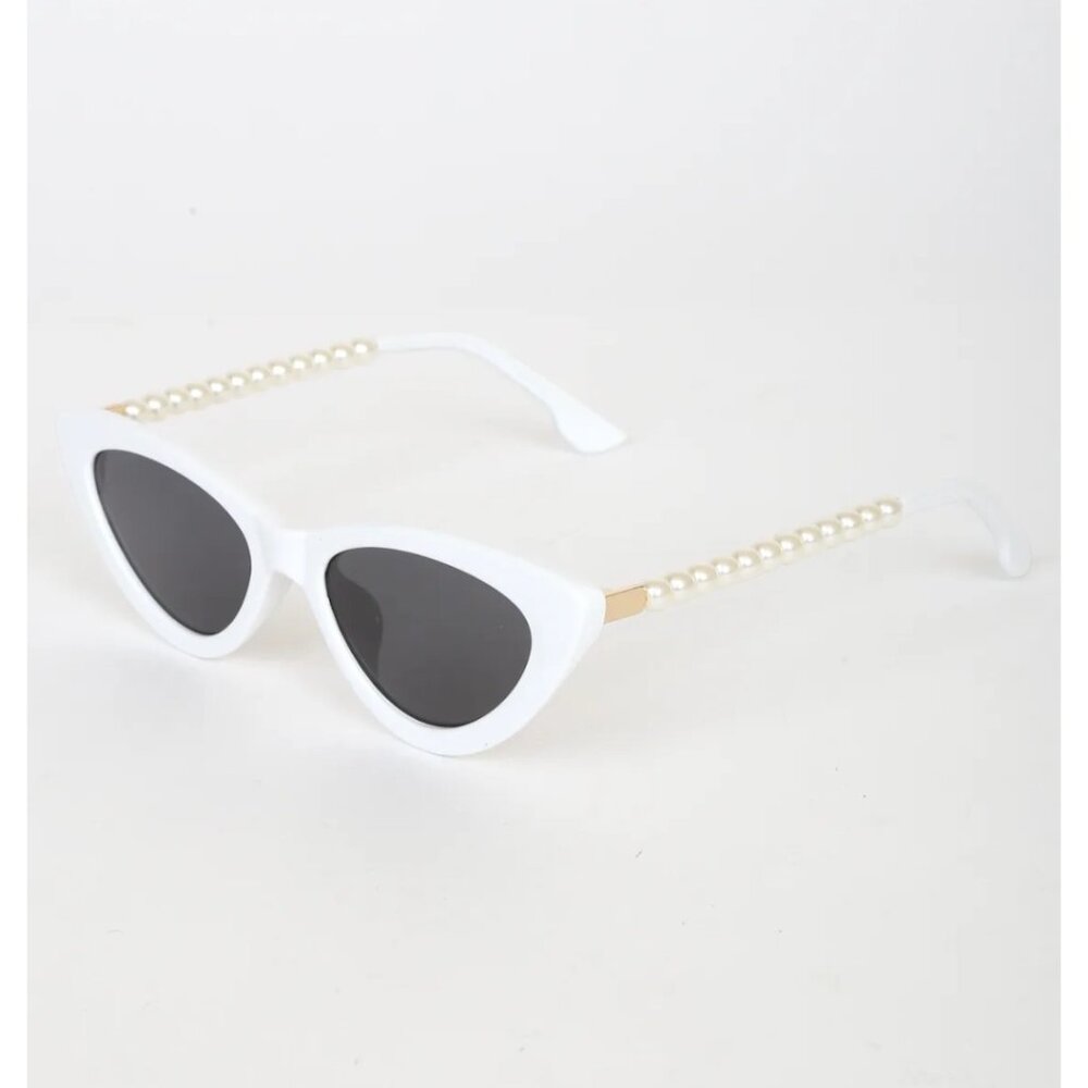 Lulus Pep Talk White Mini Cat-eye Pearl Sunglasses